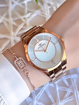 Ferro Rose/Gold Renk Kararmaz Renk Atmaz 3 Atm  Özel Tasarım Kadın Kol Saati EFL21091C