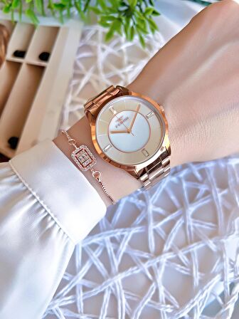 Ferro Rose/Gold Renk Kararmaz Renk Atmaz 3 Atm  Özel Tasarım Kadın Kol Saati EFL21091C