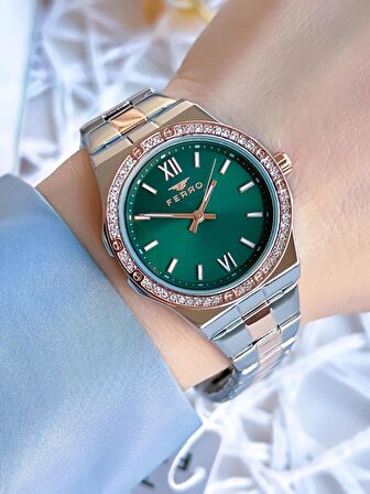 Ferro Çelik Kordonlu Gümüş/Rose Kararmaz Renk Atmaz 3 Atm  Özel Tasarım Kadın Kol Saati BFL21358-E