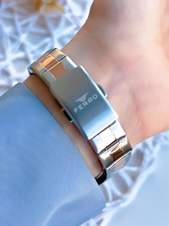 Ferro Çelik Kordonlu Gümüş/Rose Kararmaz Renk Atmaz 3 Atm  Özel Tasarım Kadın Kol Saati BFL21358-E