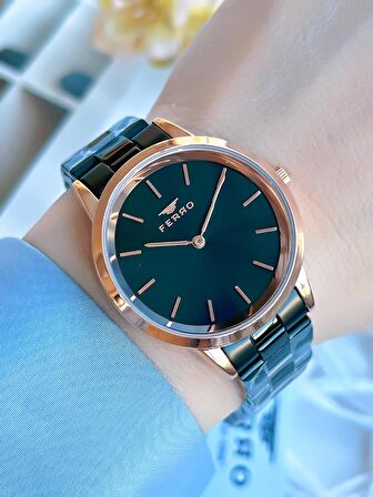 Ferro Çelik Kordonlu Siyah/Rose Kararmaz Renk Atmaz 3 Atm Özel Tasarım Kadın Kol Saati BF21124AWT-R