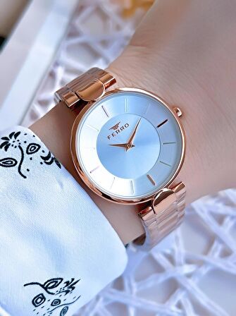 Ferro Rose Gold Renk 3 Atm Suya Dayanıklı Çelik Kordon Özel Tasarım Kadın Kol Saati BF21129AWT-C