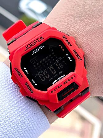 Joefox G-SHOCK Kasa Kırmızı/Siyah Digital 5 Atm Suya Dayanıklı 2 Yıl Garantili Spor Kol Saati J-GS01