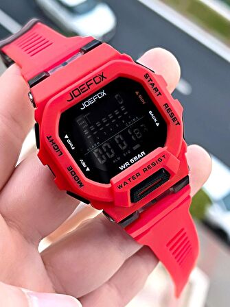 Joefox G-SHOCK Kasa Kırmızı/Siyah Digital 5 Atm Suya Dayanıklı 2 Yıl Garantili Spor Kol Saati J-GS01