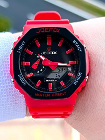 Joefox G-SHOCK Kasa Kırmızı Dijital/Analog 5Atm Suya Dayanıklı 2 Yıl Garantili Spor Kol Saati J-GS24