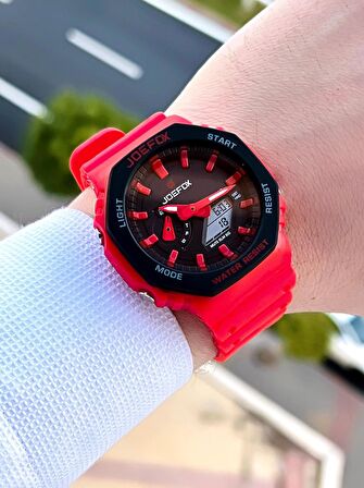 Joefox G-SHOCK Kasa Kırmızı Dijital/Analog 5Atm Suya Dayanıklı 2 Yıl Garantili Spor Kol Saati J-GS24