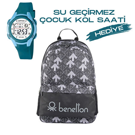 Çocuk Kol Saati Hediyeli Benetton Büyük Kapasiteli Çocuk Okul Çantası B.NT.037038