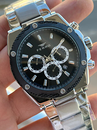 Ferro Çelik Kordon İç Fonksiyonları Aktif Chronograph 30 Mt Su Geçirmez Erkek Kol Saati EFM.31397.J2