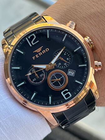 Ferro Çelik Kordon İç Fonksiyonlar Aktif Takvimli 30 Mt Su Geçirmez Erkek Kol Saat EFM31916-R