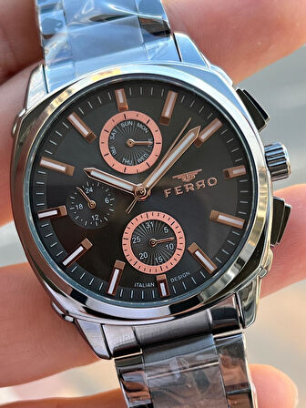 Ferro Çelik Kordon İç Fonksiyonlar Aktif Takvimli 30 Mt Su Geçirmez Erkek Kol Saat EFM40126-G