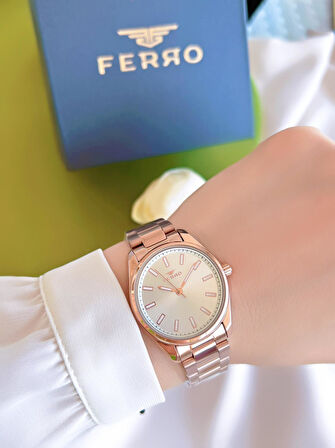 Ferro Çelik Kordon İyon Kaplama Kasa 3 Atm Suya Dayanıklı Kadın Kol Saati+Bileklik BFL21161-SY