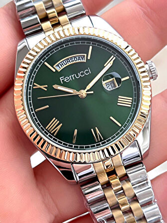 Ferrucci Rolex Model Çelik Kordon Takvimli Kadran 30 Mt Suya Dayanıklı Erkek Kol Saati FEC.13029M04