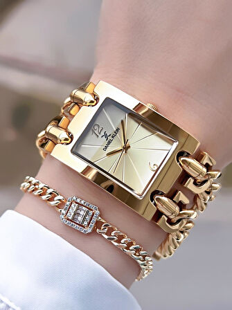 Daniel Klein Spor Zincir Kordon Köşeli Seri 2 Yıl Garantili Kadın Kol Saati+Bileklik BDK.10036.2