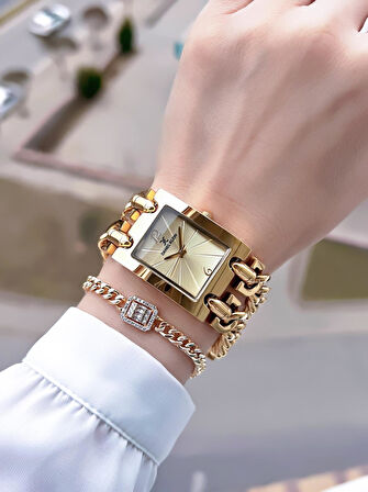 Daniel Klein Spor Zincir Kordon Köşeli Seri 2 Yıl Garantili Kadın Kol Saati+Bileklik BDK.10036.2