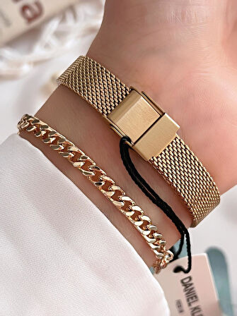 Daniel Klein Spor Hasır Kordon Köşeli Kasa 2 Yıl Garantili Kadın Kol Saati+Bileklik BDK.10791.2