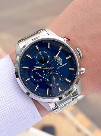 U.S.Polo Assn Çelik Kordon İç Fonksiyonları Aktif 5 Atm Suya Dayanıklı Erkek Kol Saati USPA.FS1014.01