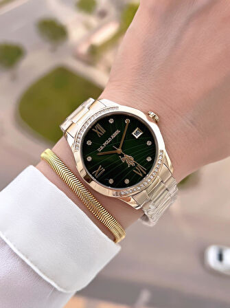 U.S.POLO ASSN Çelik Kordon 5 Atm Suya Dayanıklı Kadın Kol Saati+Bileklik Hediyeli USPA.2059.B07