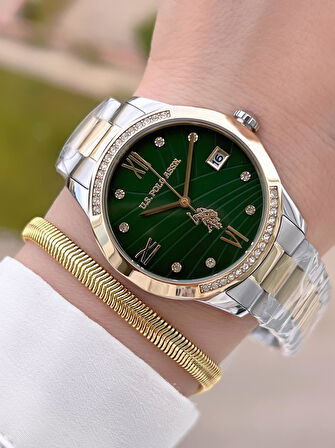 U.S.POLO ASSN Çelik Kordon 5 Atm Suya Dayanıklı Kadın Kol Saati+Bileklik Hediyeli USPA.2059.B08