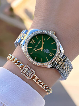 U.s.Polo Assn Çelik Kordon 2 Yıl Garantili 3 Atm Suya Dayanıklı Kadın Kol Saati+Bileklik UA.2085.M07