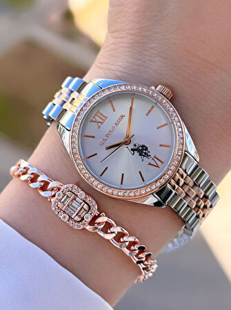 U.s.Polo Assn Çelik Kordon 2 Yıl Garantili 3 Atm Suya Dayanıklı Kadın Kol Saati+Bileklik UA.2085.M06