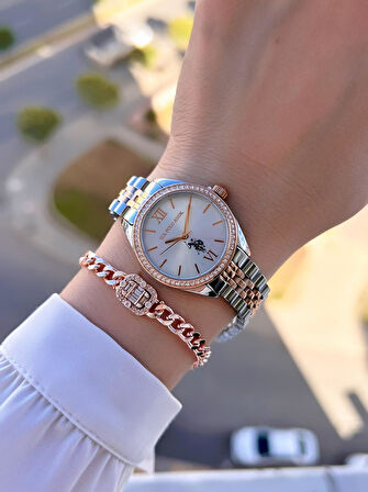 U.s.Polo Assn Çelik Kordon 2 Yıl Garantili 3 Atm Suya Dayanıklı Kadın Kol Saati+Bileklik UA.2085.M06