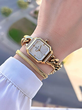 Daniel Klein Spor Zincir Kordon Köşeli Seri 2 Yıl Garantili Kadın Kol Saati+Bileklik 10836.2