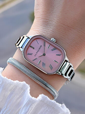 U.S.POLO ASSN Çelik Kordon 3 Atm Suya Dayanıklı Kadın Kol Saati+Bileklik Hediyeli USPA.2111.M02