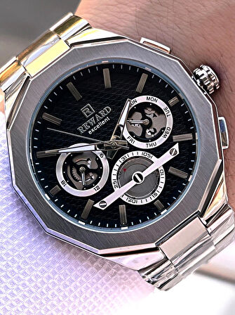 Reward Çelik Kordon 2 Yıl Garantili 5 Atm Suya Dayanıklı İç Fonksiyonları Aktif Erkek Kol Saati RE22