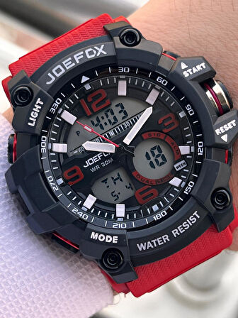Joefox Digital Ve Analog 2 Yıl Garantili Kronmetre+Takvim+Alarm+Aydınlatma Erkek Kol Saati JOE.BK05