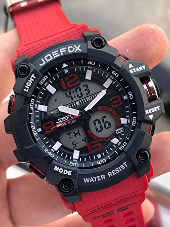 Joefox Digital Ve Analog 2 Yıl Garantili Kronmetre+Takvim+Alarm+Aydınlatma Erkek Kol Saati JOE.BK05