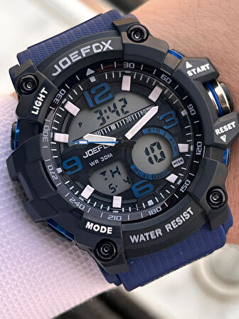 Joefox Digital Ve Analog 2 Yıl Garantili Kronmetre+Takvim+Alarm+Aydınlatma Erkek Kol Saati JOE.BK06