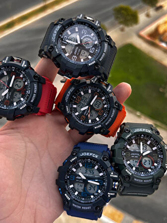 Joefox Digital Ve Analog 2 Yıl Garantili Kronmetre+Takvim+Alarm+Aydınlatma Erkek Kol Saati JOE.BK06