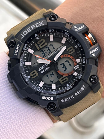Joefox Digital Ve Analog 2 Yıl Garantili Kronmetre+Takvim+Alarm+Aydınlatma Erkek Kol Saati JOE.BK08
