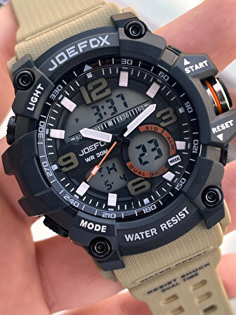 Joefox Digital Ve Analog 2 Yıl Garantili Kronmetre+Takvim+Alarm+Aydınlatma Erkek Kol Saati JOE.BK08