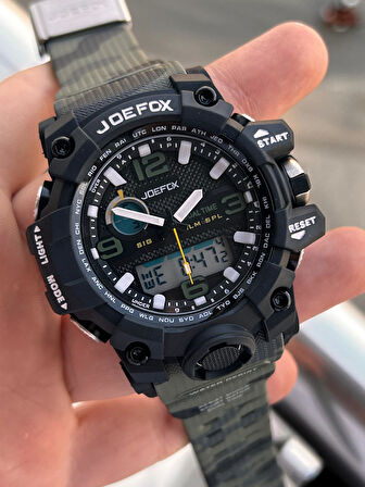 Joefox Digital Ve Analog 2 Yıl Garantili Kronmetre+Takvim+Alarm+Aydınlatma Erkek Kol Saati JOE.BK11