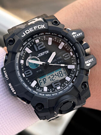 Joefox Digital Ve Analog 2 Yıl Garantili Kronmetre+Takvim+Alarm+Aydınlatma Erkek Kol Saati JOE.BK14