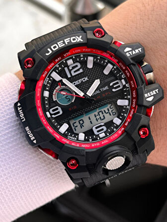 Joefox Digital Ve Analog 2 Yıl Garantili Kronmetre+Takvim+Alarm+Aydınlatma Erkek Kol Saati JOE.BK16