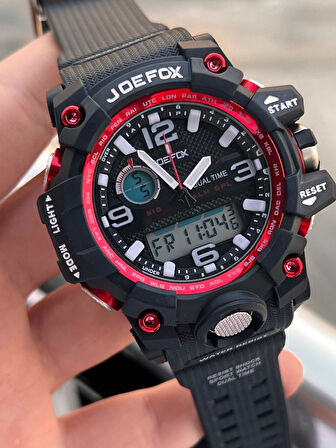 Joefox Digital Ve Analog 2 Yıl Garantili Kronmetre+Takvim+Alarm+Aydınlatma Erkek Kol Saati JOE.BK16