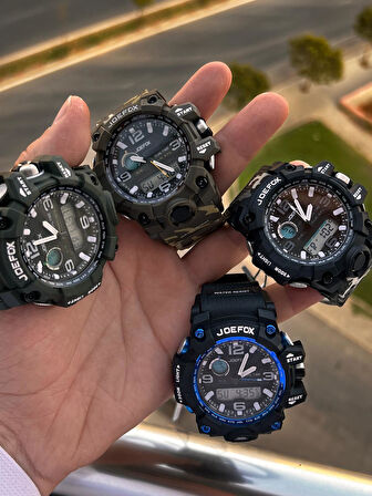 Joefox Digital Ve Analog 2 Yıl Garantili Kronmetre+Takvim+Alarm+Aydınlatma Erkek Kol Saati JOE.BK16