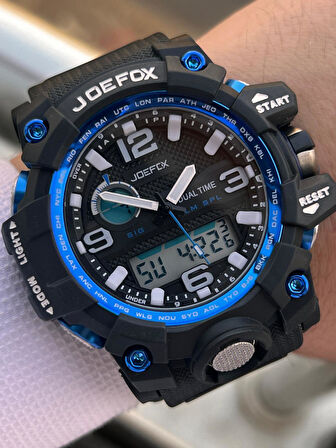 Joefox Digital Ve Analog 2 Yıl Garantili Kronmetre+Takvim+Alarm+Aydınlatma Erkek Kol Saati JOE.BK17