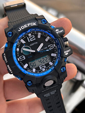 Joefox Digital Ve Analog 2 Yıl Garantili Kronmetre+Takvim+Alarm+Aydınlatma Erkek Kol Saati JOE.BK17