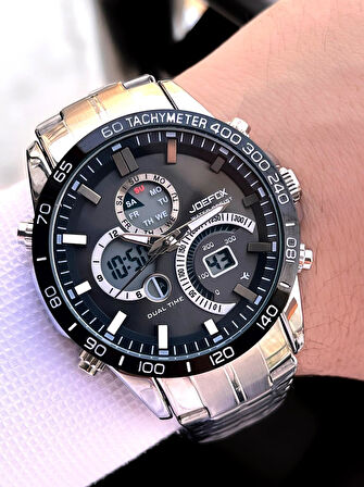 Joefox Çelik Kordon Digital Ve Analog 2 Yıl Garantili 3 Atm Suya Dayanıklı Erkek Kol Saati JOE.CL01