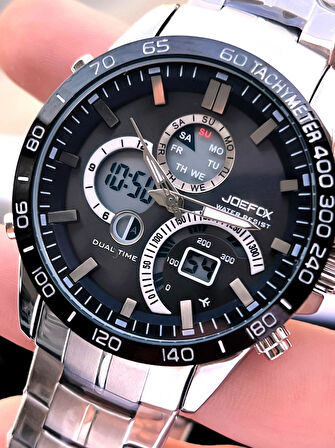 Joefox Çelik Kordon Digital Ve Analog 2 Yıl Garantili 3 Atm Suya Dayanıklı Erkek Kol Saati JOE.CL01