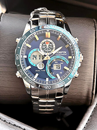 Joefox Çelik Kordon Dijital Ve Analog 2 Yıl Garantili 3 Atm Suya Dayanıklı Erkek Kol Saati JOE.CL02