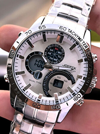 Joefox Çelik Kordon Dijital Ve Analog 2 Yıl Garantili 3 Atm Suya Dayanıklı Erkek Kol Saati JOE.CL03