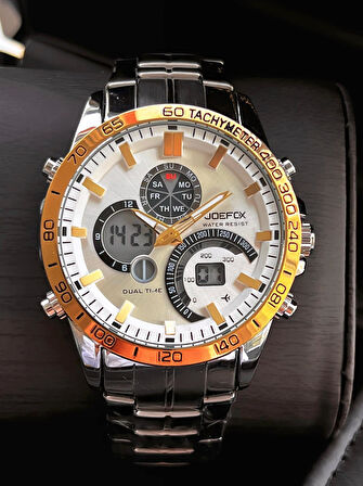 Joefox Çelik Kordon Dijital Ve Analog 2 Yıl Garantili 3 Atm Suya Dayanıklı Erkek Kol Saati JOE.CL05