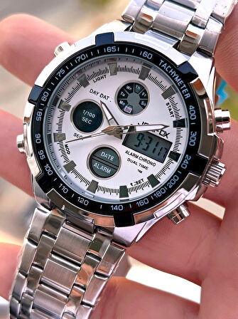 Joefox Çelik Kordon Dijital Ve Analog 2 Yıl Garantili 3 Atm Suya Dayanıklı Erkek Kol Saati JOE.CL06