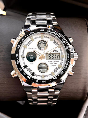 Joefox Çelik Kordon Dijital Ve Analog 2 Yıl Garantili 3 Atm Suya Dayanıklı Erkek Kol Saati JOE.CL06