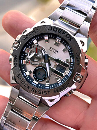 Joefox Çelik Kordon Dijital Ve Analog 2 Yıl Garantili 3 Atm Suya Dayanıklı Erkek Kol Saati JOE.CL09