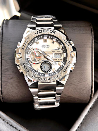 Joefox Çelik Kordon Dijital Ve Analog 2 Yıl Garantili 3 Atm Suya Dayanıklı Erkek Kol Saati JOE.CL09